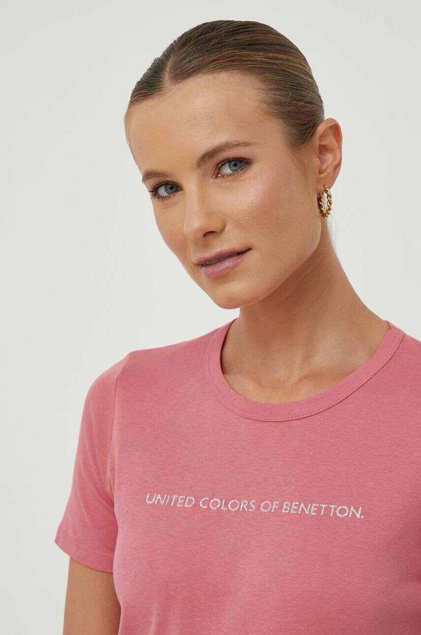 

Бавовняна футболка United Colors of Benetton колір рожевий