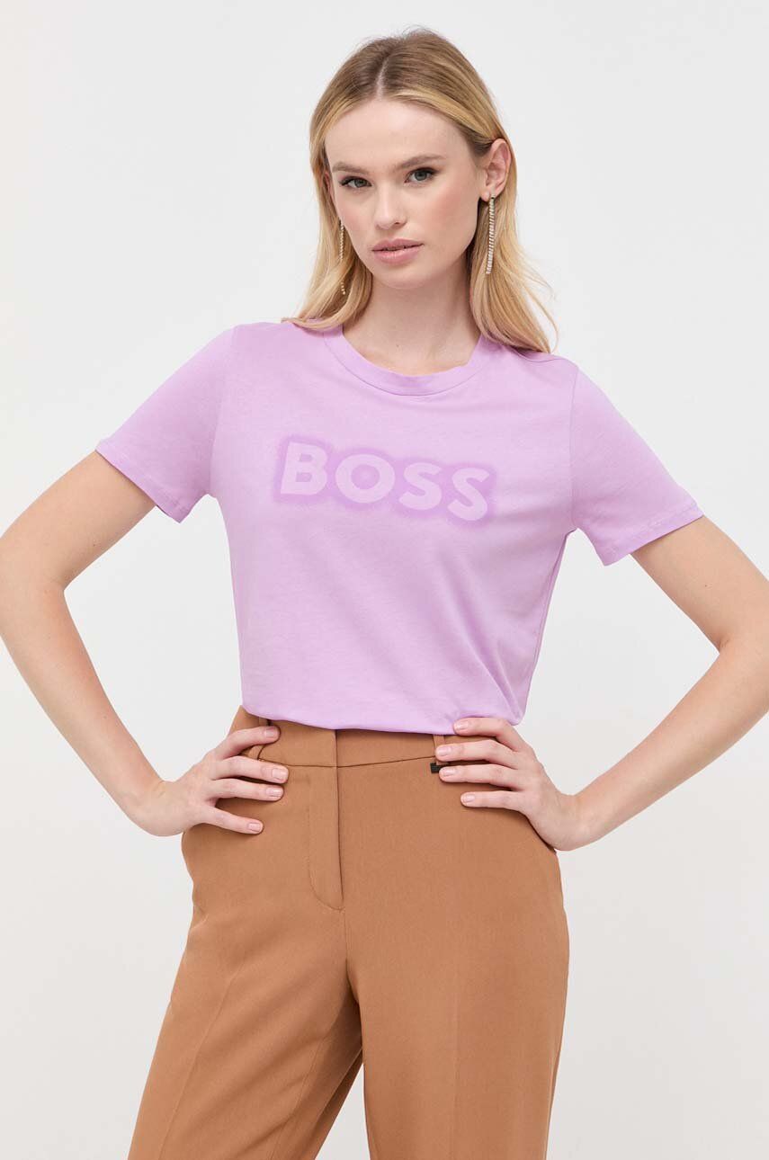 Levně Bavlněné tričko Boss Orange BOSS ORANGE růžová barva