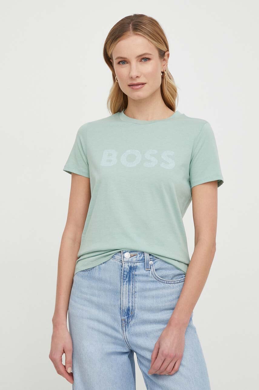 Boss Orange tricou din bumbac BOSS ORANGE femei, culoarea verde