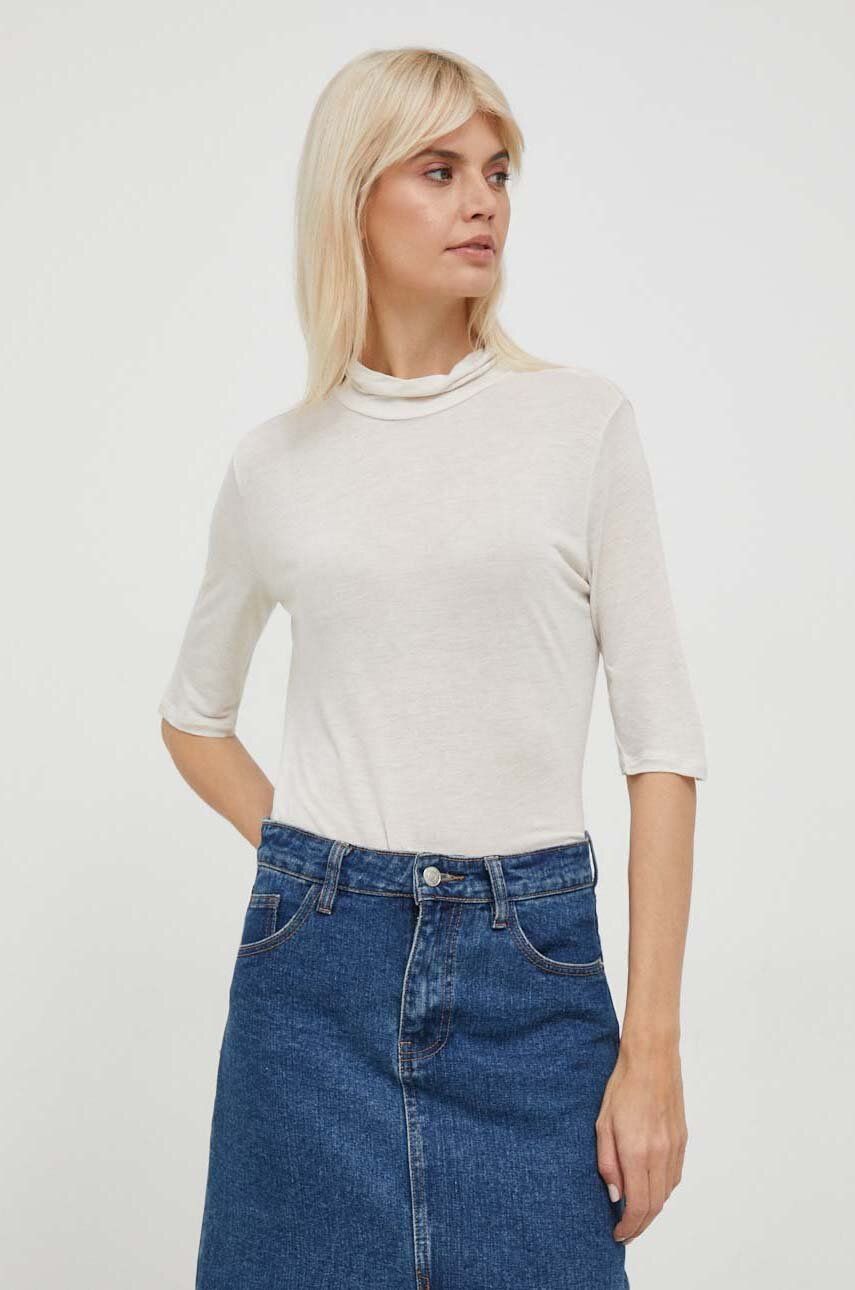 Sisley Tricou Din Lana Culoarea Bej, Cu Turtleneck