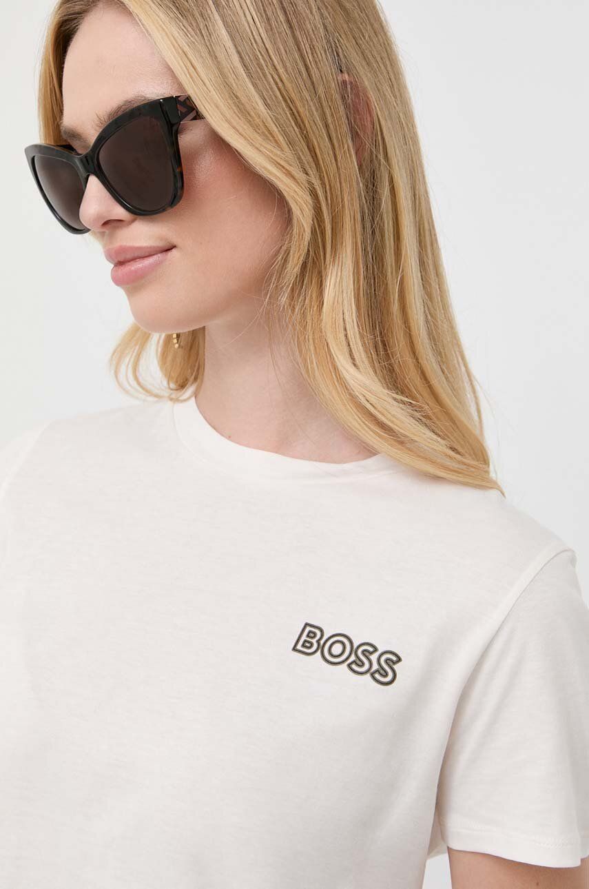 Bavlněné tričko BOSS x Alica Schmidt béžová barva - béžová - 100 % Bavlna