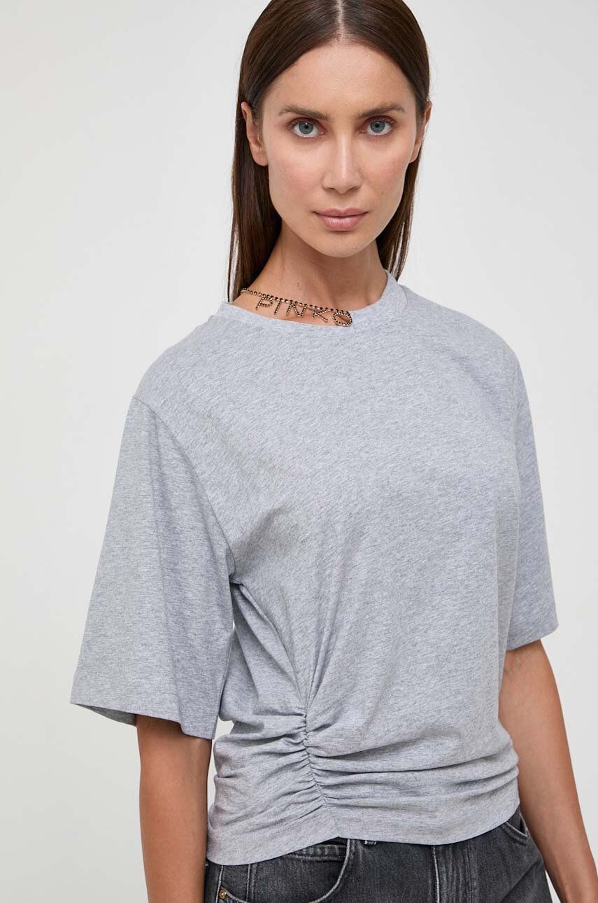 Bavlněné tričko Pinko šedá barva - šedá - Hlavní materiál: 100 % Bavlna Stahovák: 95 % Bavlna