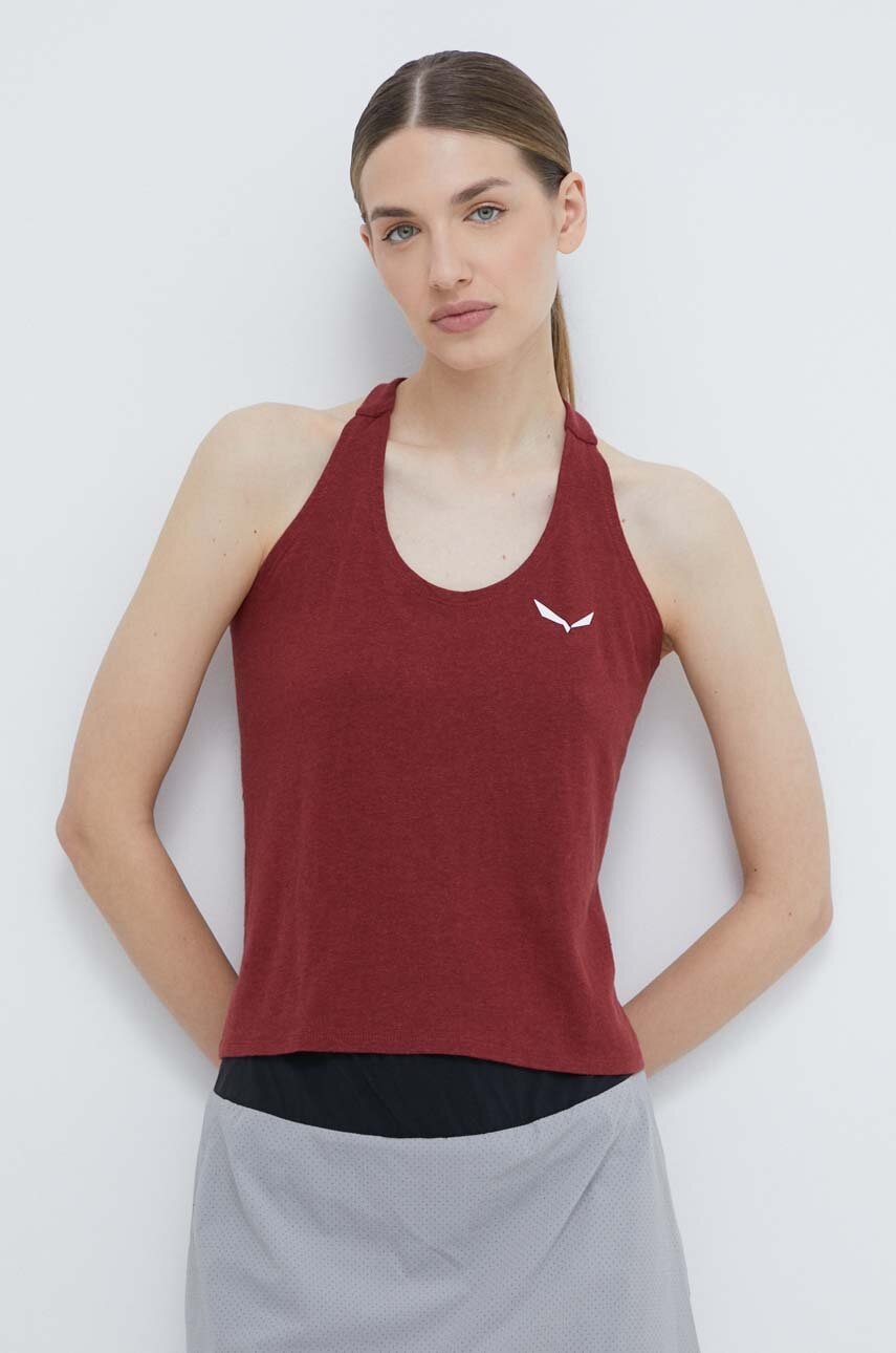 Salewa top sport Lavaredo Hemp Cropped femei, culoarea bordo