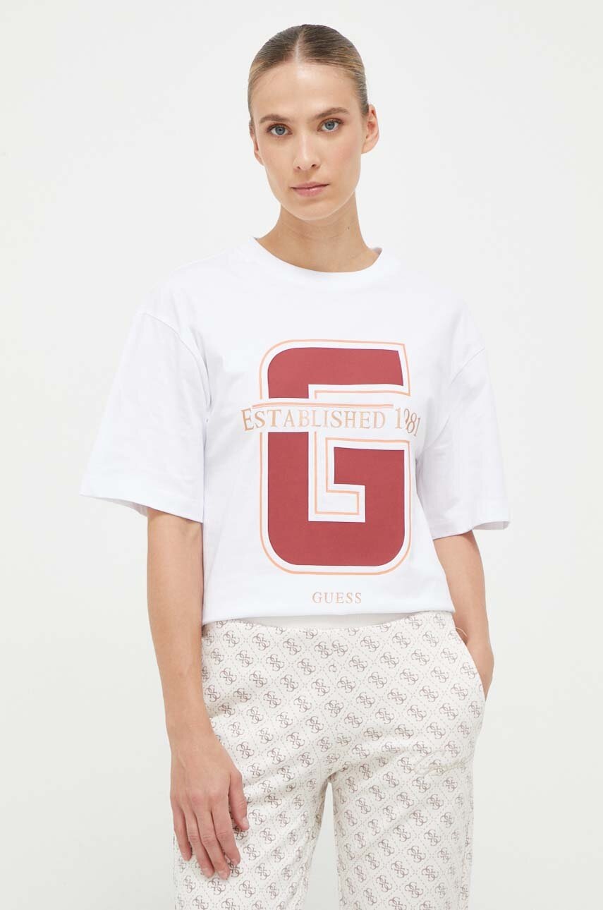 

Хлопковая футболка Guess цвет белый