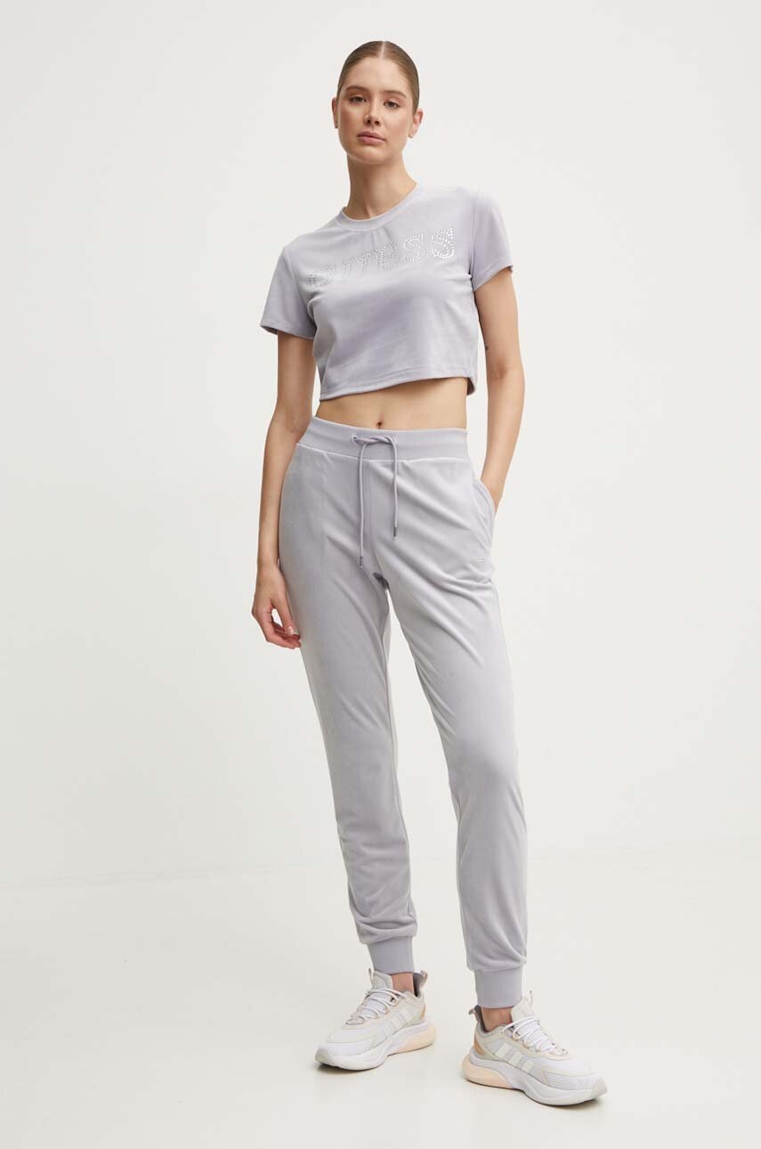 Βελούδινο μπλουζάκι Guess COUTURE χρώμα: μοβ, V3BI01 KBXI2 φωτογραφία