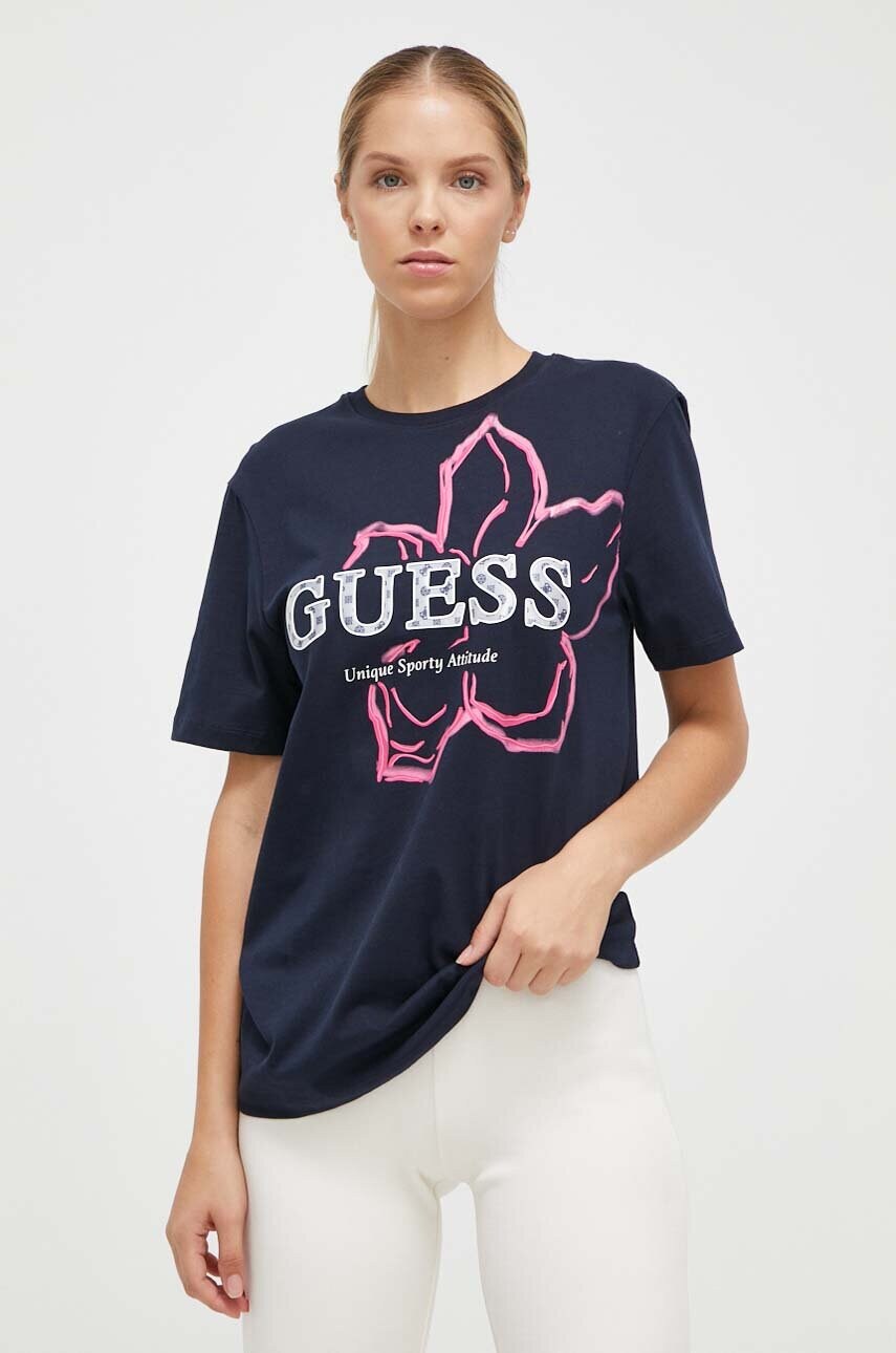 

Хлопковая футболка Guess женский цвет синий