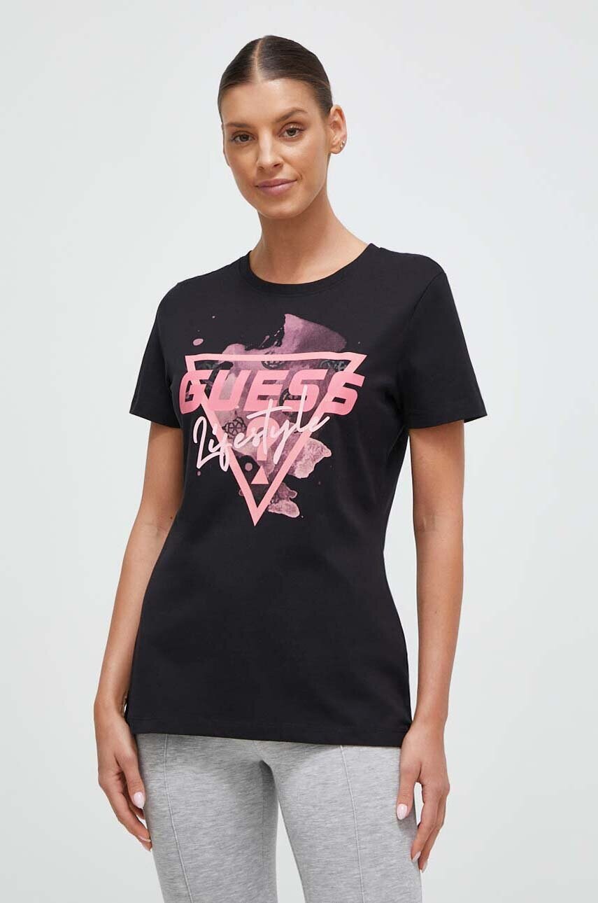 

Хлопковая футболка Guess цвет чёрный