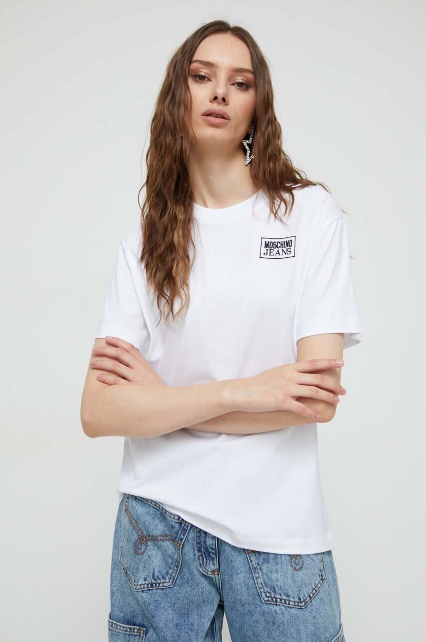 

Хлопковая футболка Moschino Jeans цвет белый