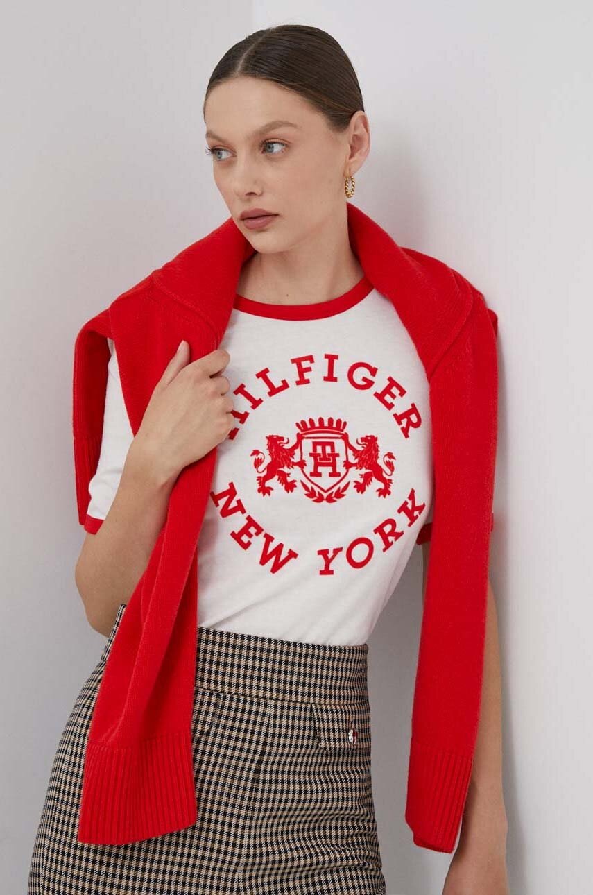 

Хлопковая футболка Tommy Hilfiger цвет бежевый
