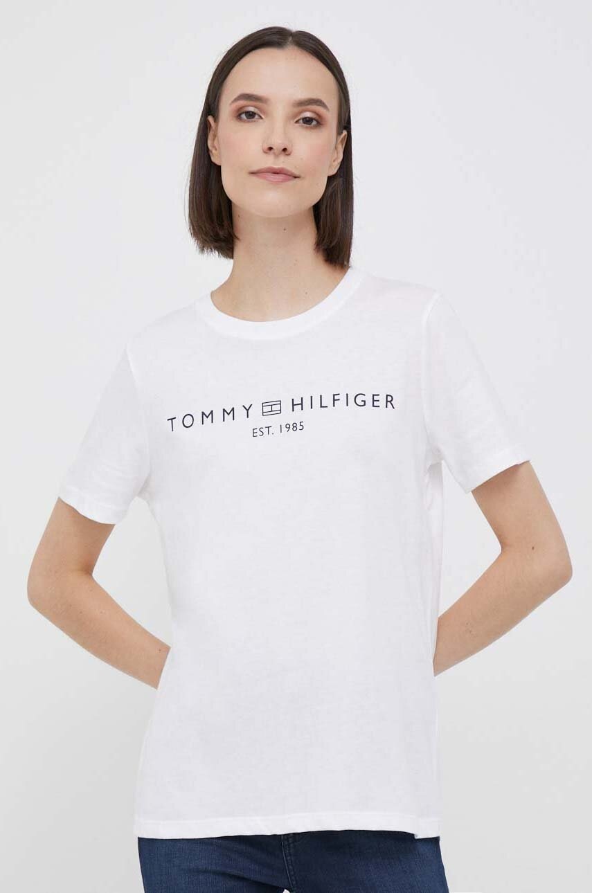 Βαμβακερό μπλουζάκι Tommy Hilfiger γυναικεία, χρώμα: άσπρο φωτογραφία