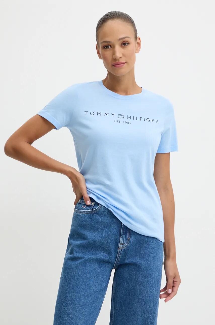 

Памучна тениска Tommy Hilfiger в синьо WW0WW40276, Син