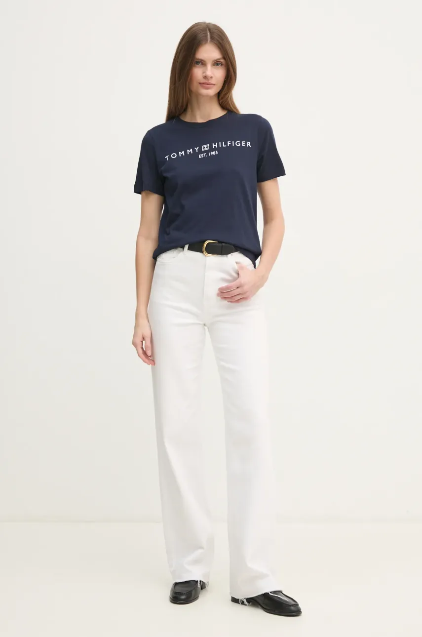 Хлопковая футболка Tommy Hilfiger женская цвет синий WW0WW40276 Хлопковая футболка Tommy Hilfiger женская цвет синий WW0WW40276