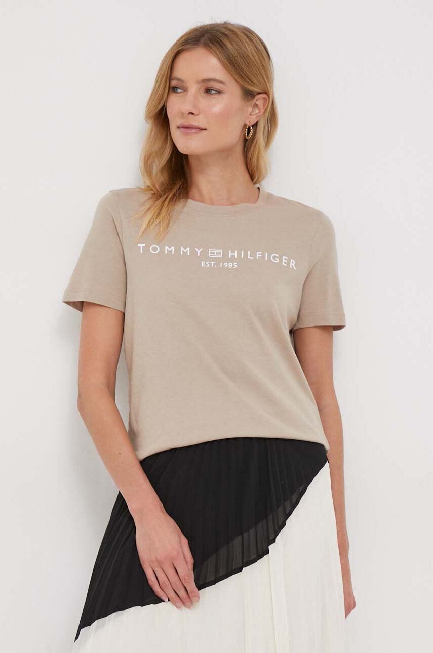 

Бавовняна футболка Tommy Hilfiger жіночий колір бежевий
