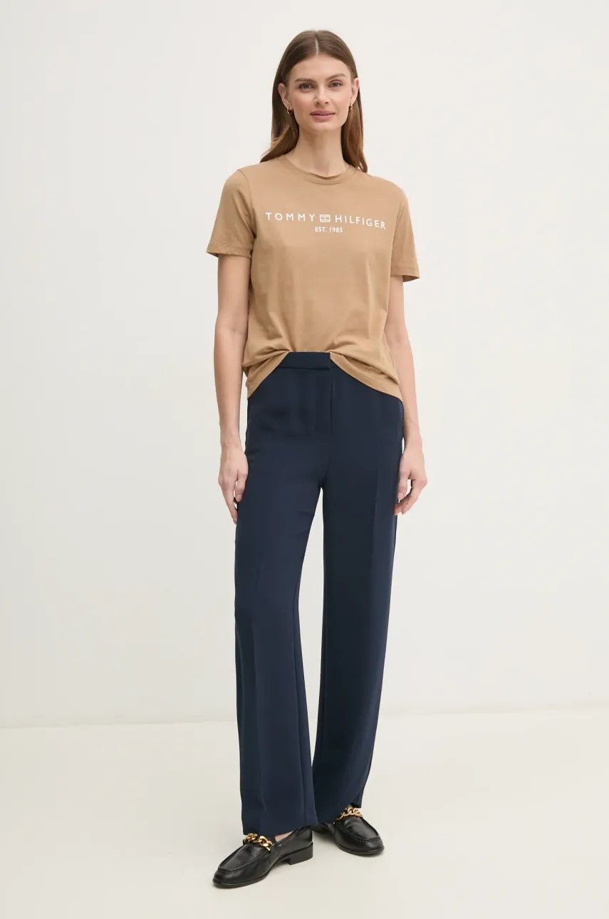 Хлопковая футболка Tommy Hilfiger женская цвет коричневый WW0WW40276 Хлопковая футболка Tommy Hilfiger женская цвет коричневый WW0WW40276