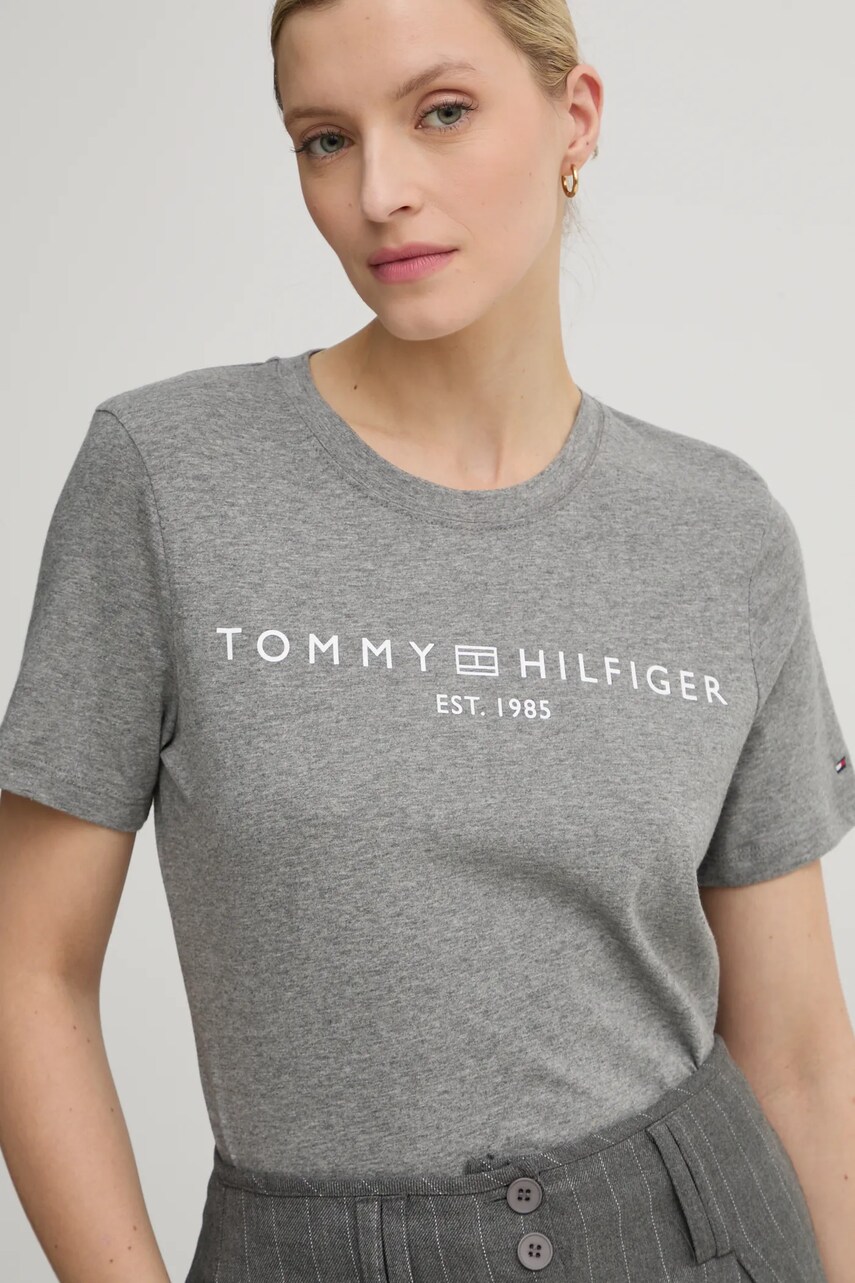 Levně Bavlněné tričko Tommy Hilfiger šedá barva, WW0WW40276