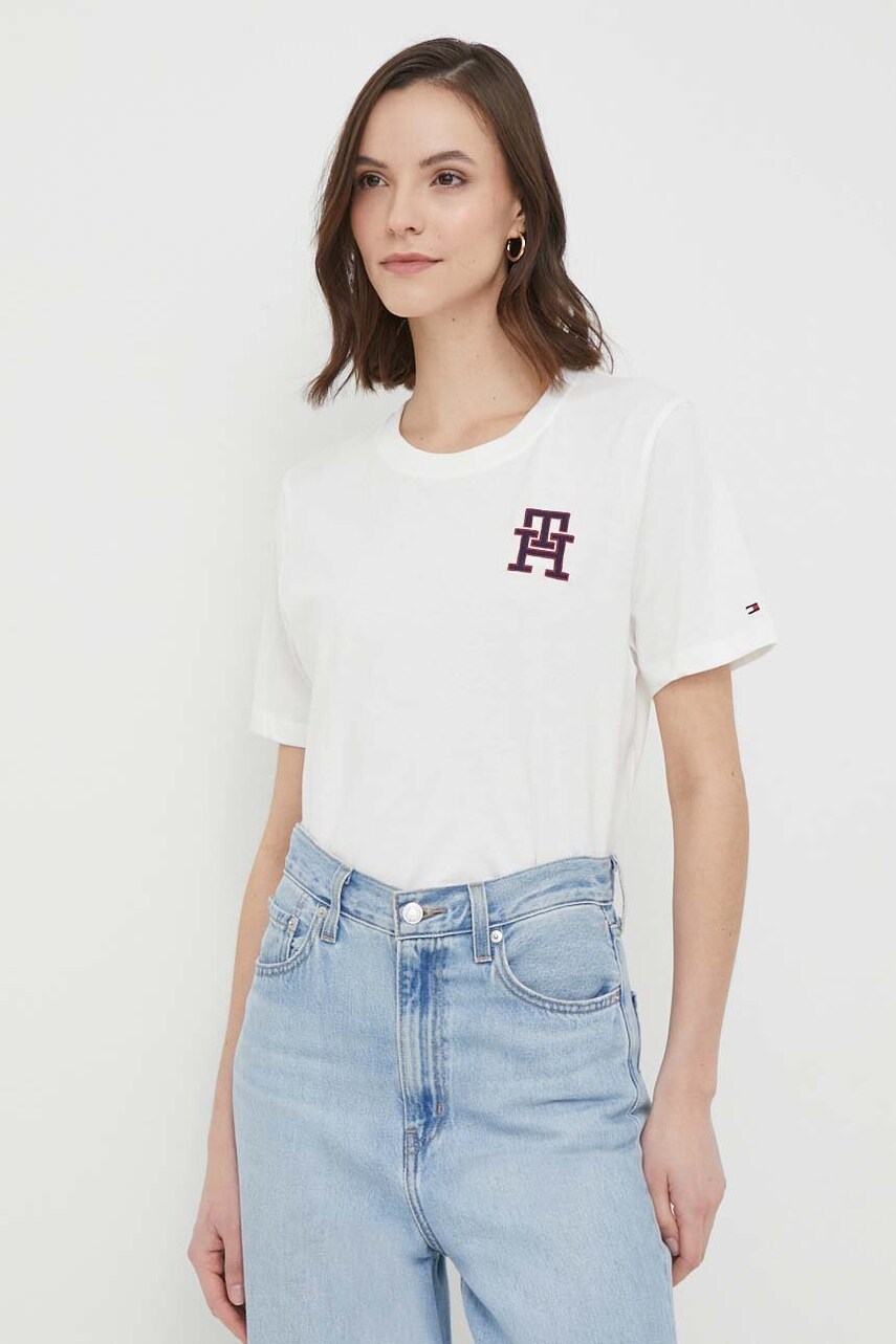 

Хлопковая футболка Tommy Hilfiger цвет бежевый