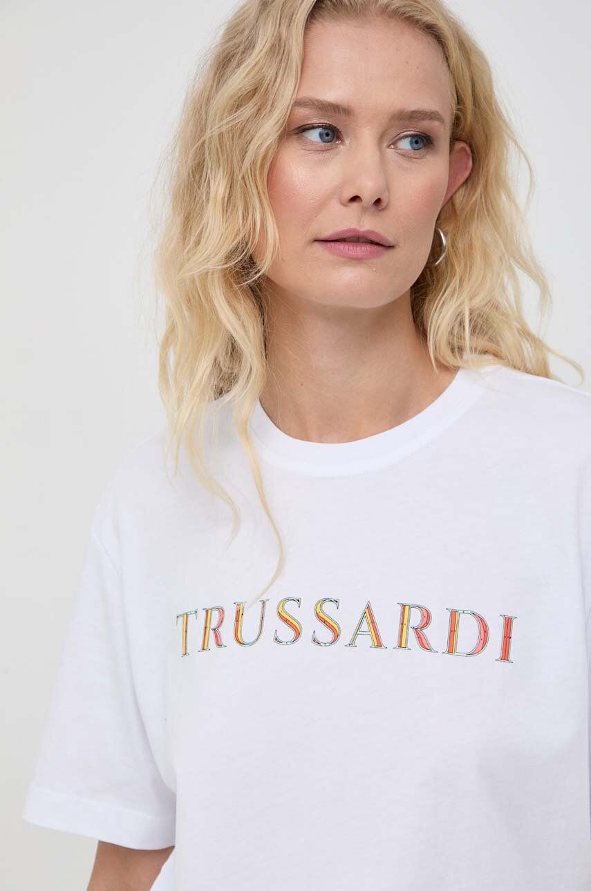 Trussardi tricou din bumbac femei, culoarea alb