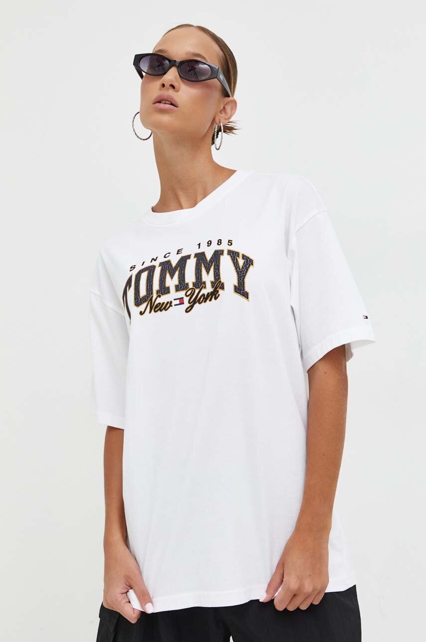 Tommy Jeans tricou din bumbac culoarea alb