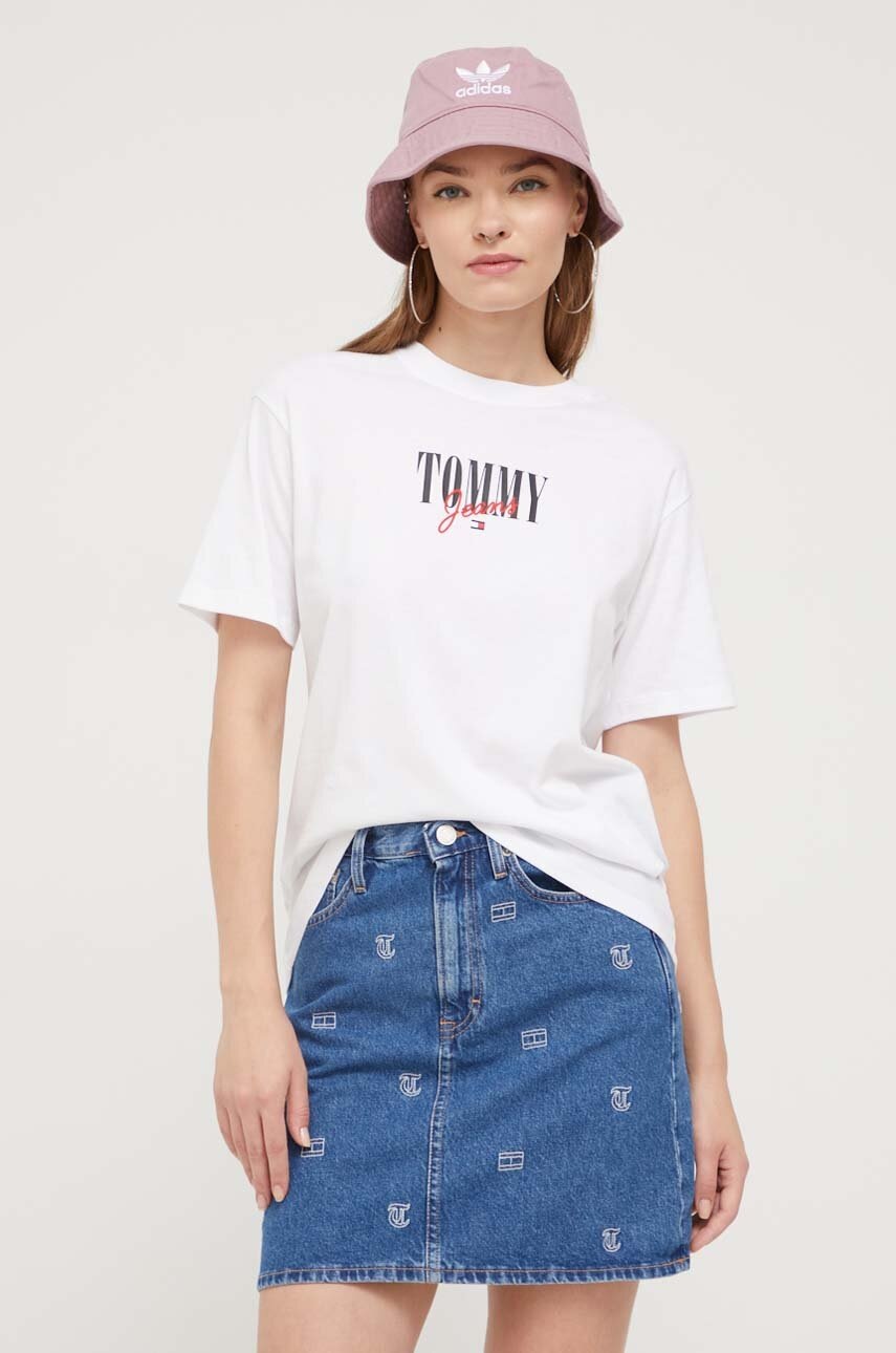 

Памучна тениска Tommy Jeans в бяло, Бял