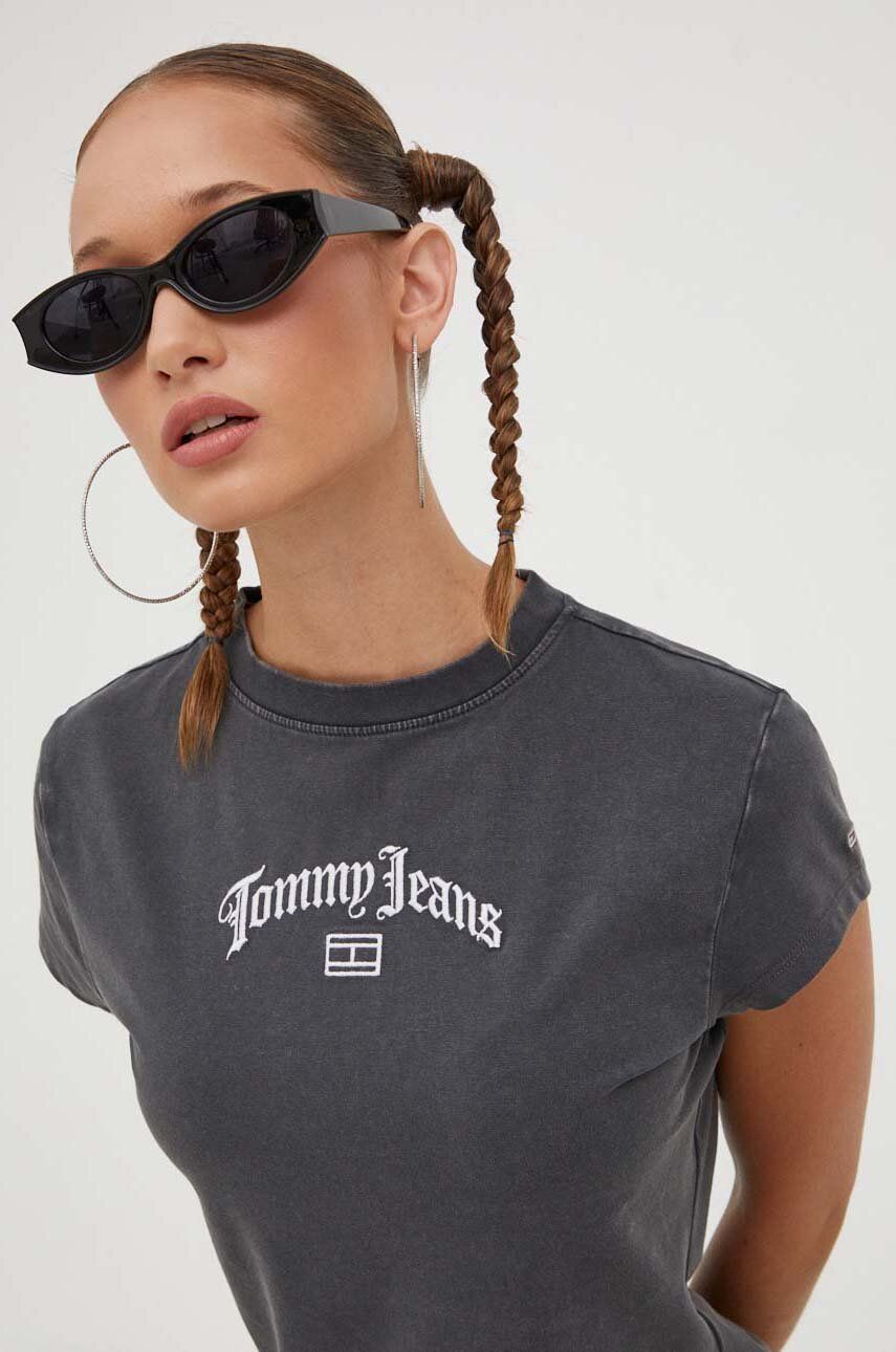 Tommy Jeans tricou femei, culoarea gri