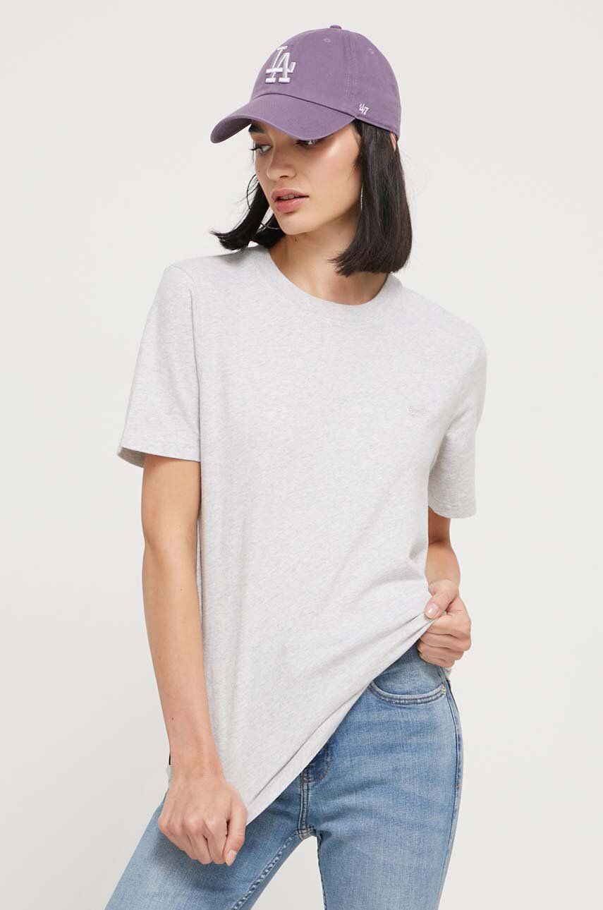 Superdry tricou din bumbac femei, culoarea gri