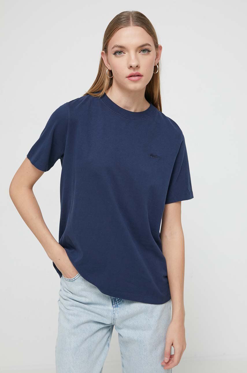 Superdry tricou din bumbac femei, culoarea albastru marin