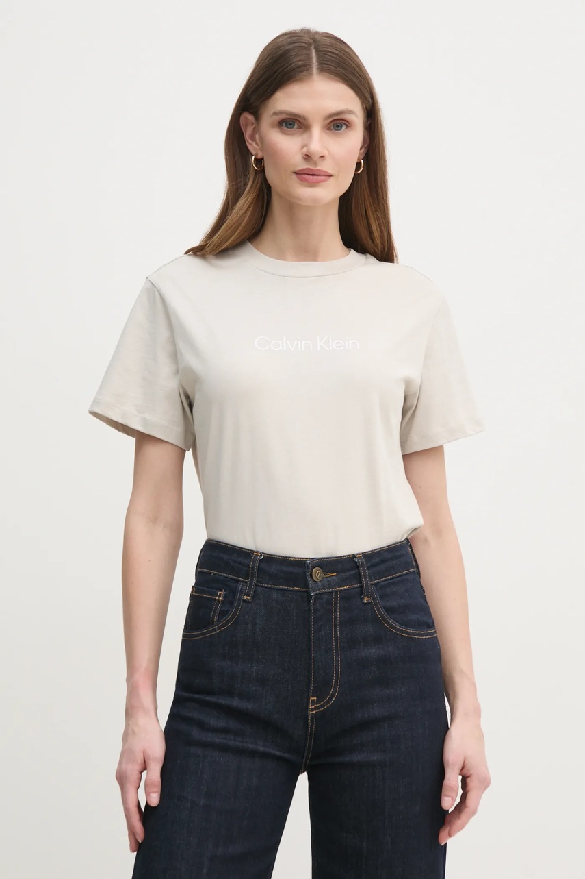 

Памучна тениска Calvin Klein в розово K20K205448, Бежов