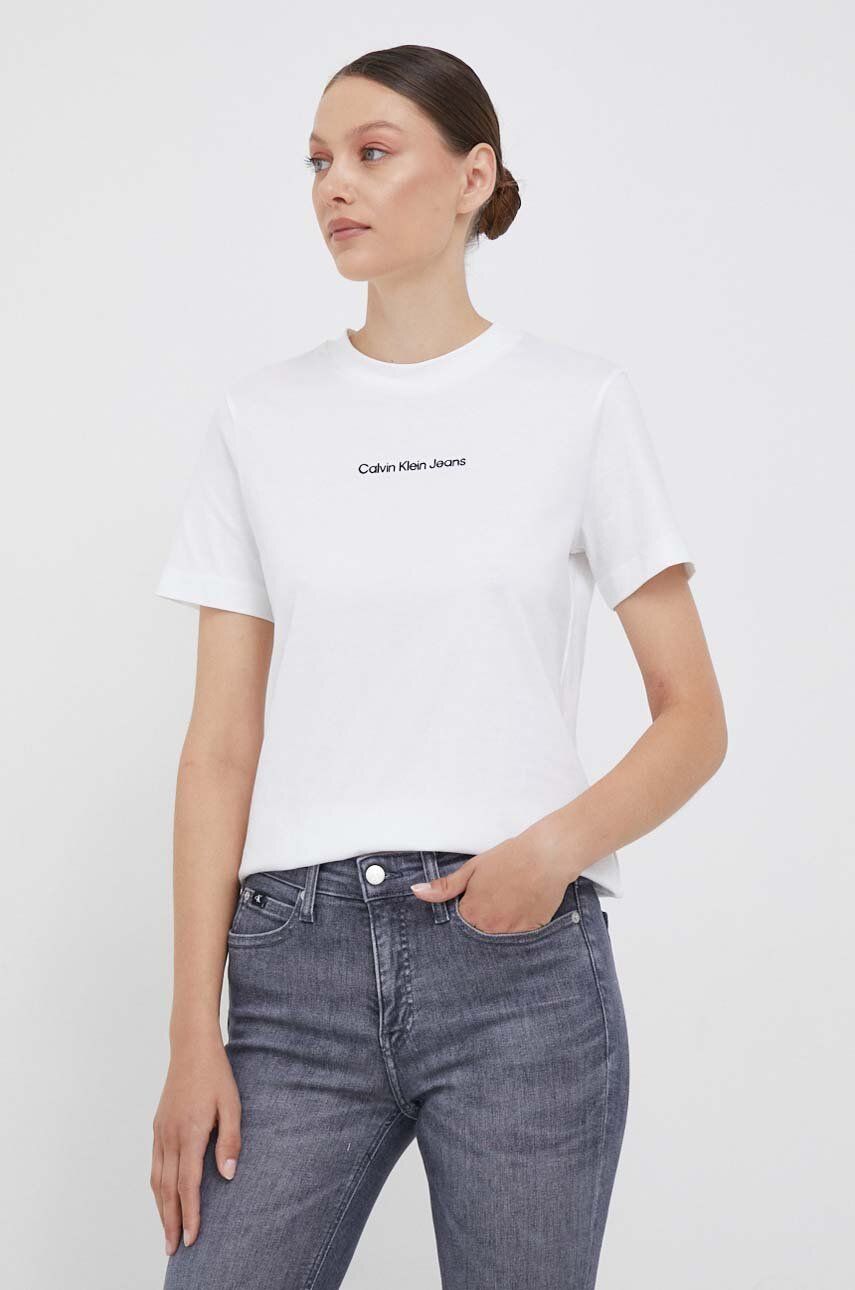 Levně Bavlněné tričko Calvin Klein Jeans bílá barva, J20J221065