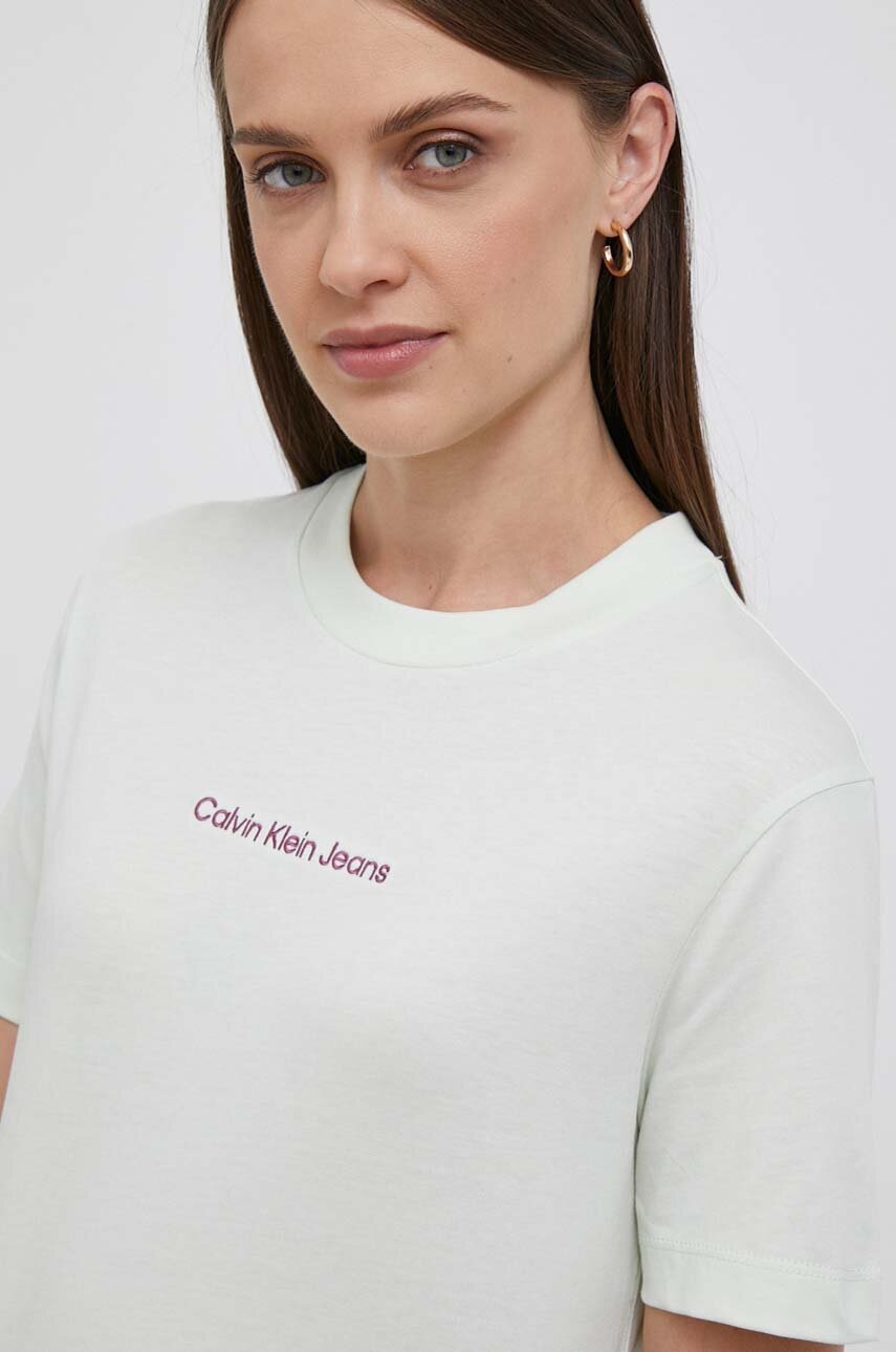 

Памучна тениска Calvin Klein Jeans в зелено, Зелен