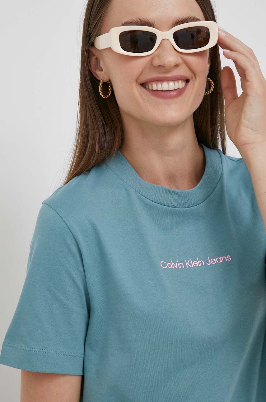 

Памучна тениска Calvin Klein Jeans в синьо, Син