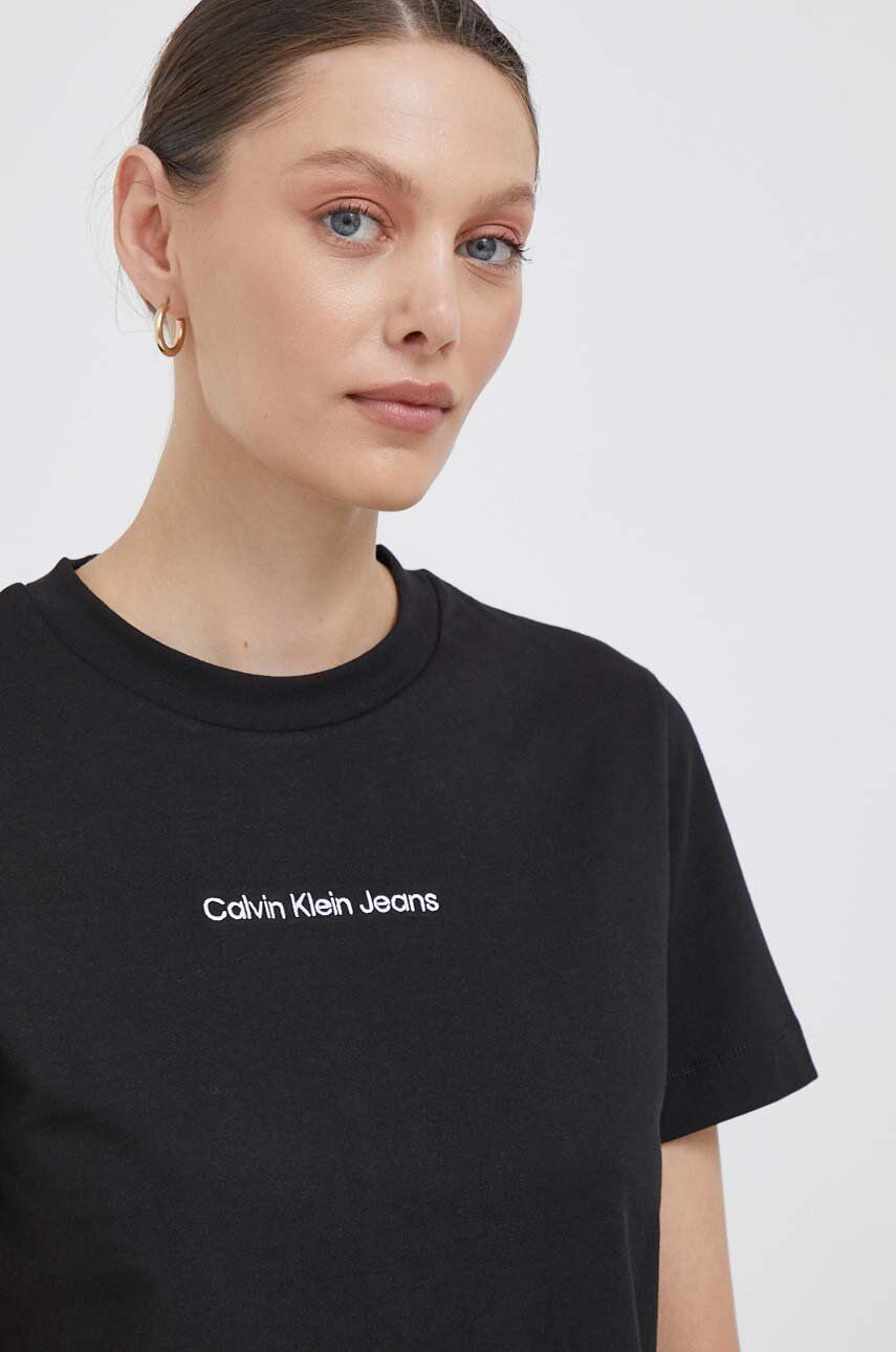 Levně Bavlněné tričko Calvin Klein Jeans černá barva, J20J221065