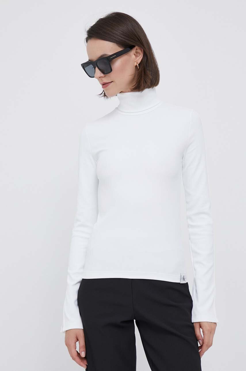 

Блуза с дълги ръкави Calvin Klein Jeans в бяло с поло, Бял