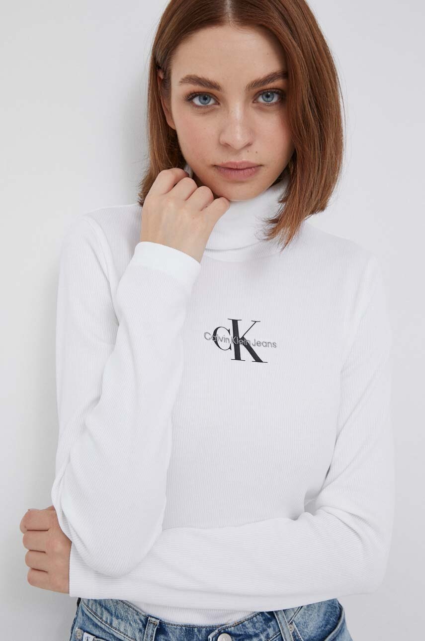 

Блуза с дълги ръкави Calvin Klein Jeans в бяло с поло, Бял