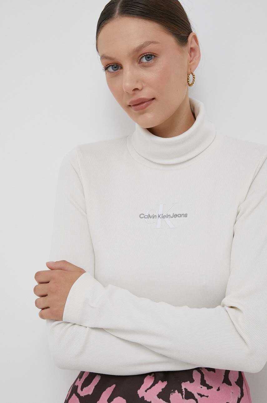 

Блуза с дълги ръкави Calvin Klein Jeans в бежово с поло, Бежов