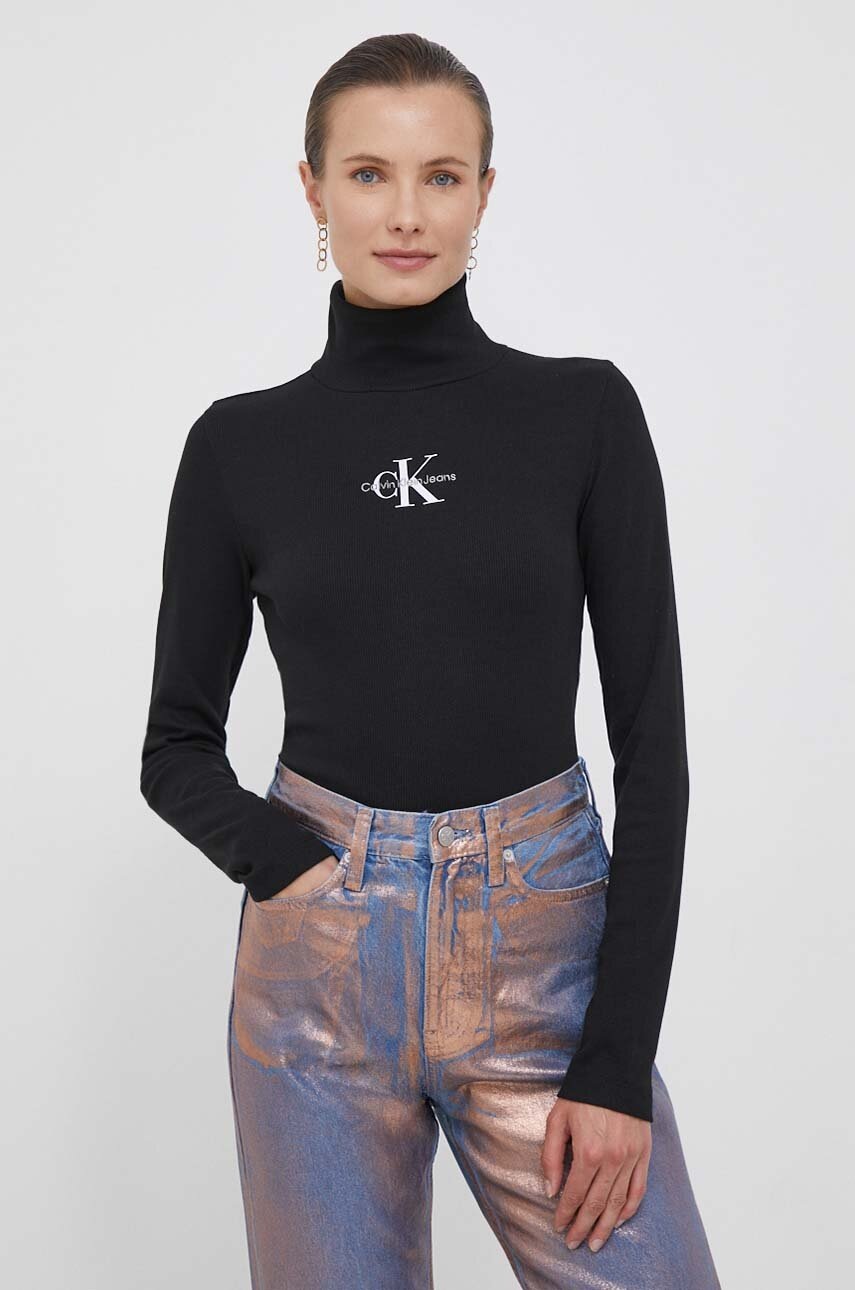 

Блуза с дълги ръкави Calvin Klein Jeans в черно с поло, Черен
