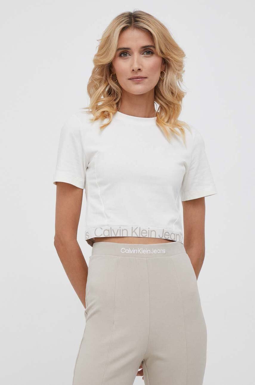 

Тениска Calvin Klein Jeans в бежово, Бежов