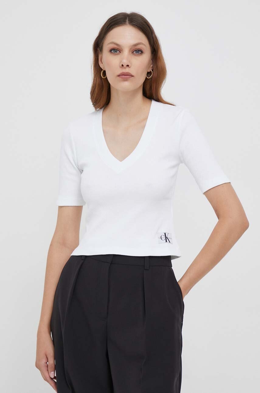 

Тениска Calvin Klein Jeans в бяло, Бял