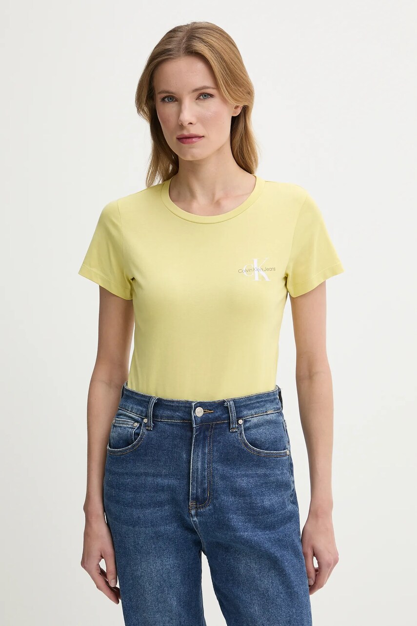 Levně Bavlněné tričko Calvin Klein Jeans 2-pack žlutá barva, J20J219734