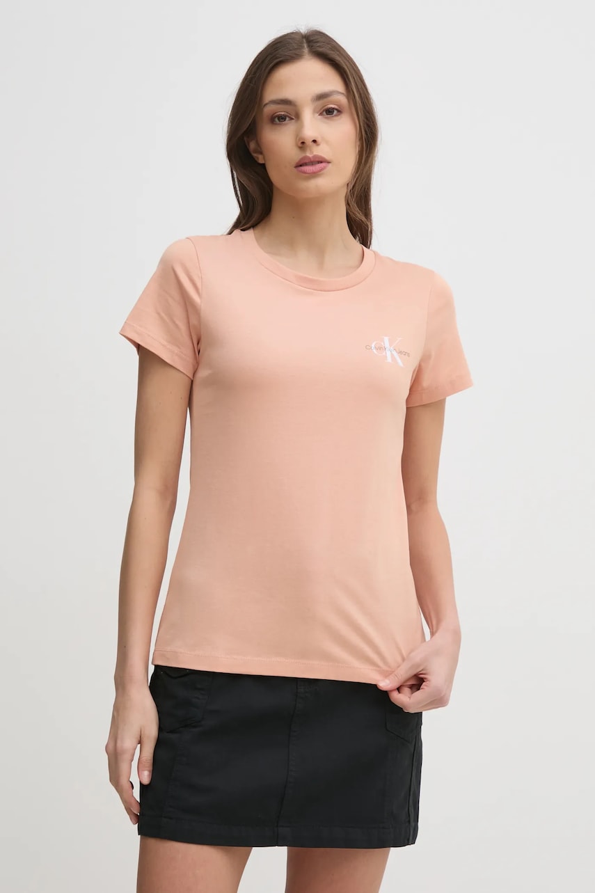 Хлопковая футболка Calvin Klein Jeans 2 шт женская цвет оранжевый J20J219734 Хлопковая футболка Calvin Klein Jeans 2 шт женская цвет оранжевый J20J219734