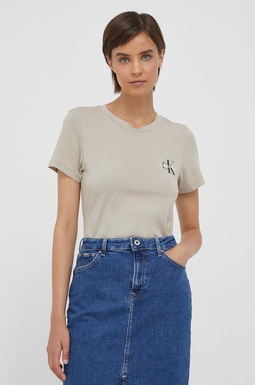 Levně Bavlněné tričko Calvin Klein Jeans 2-pack béžová barva, J20J219734