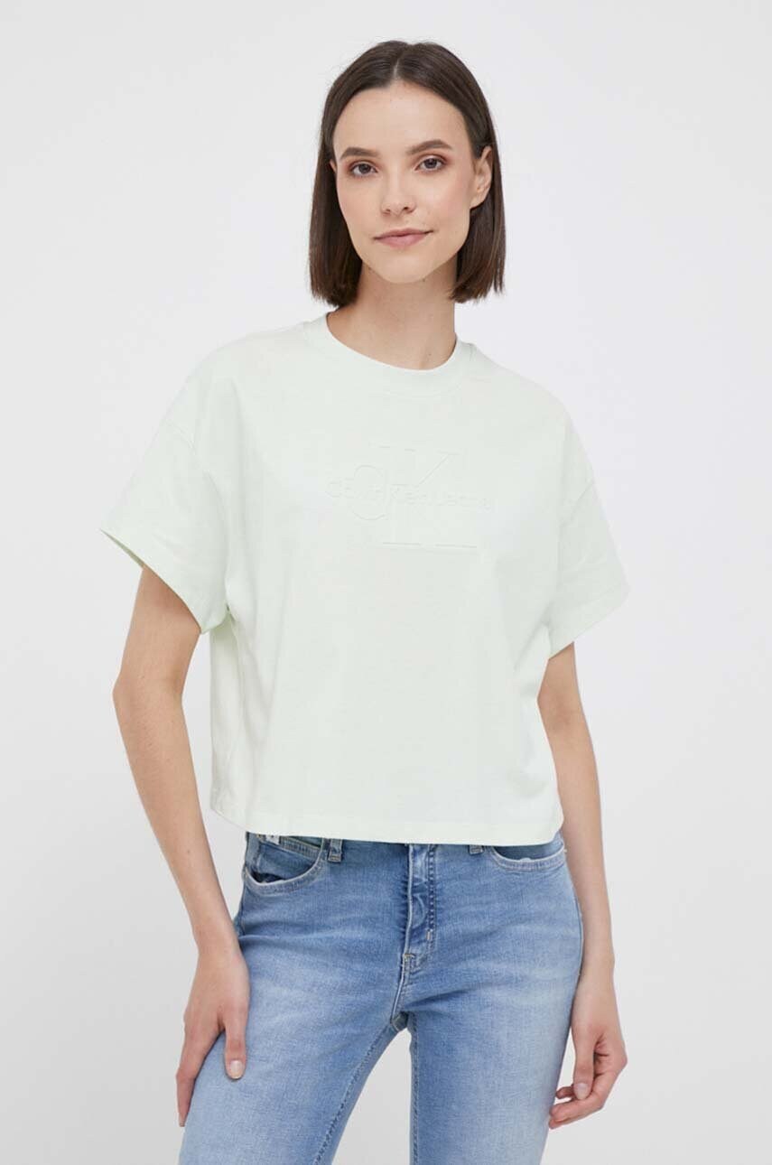 

Памучна тениска Calvin Klein Jeans в зелено, Зелен
