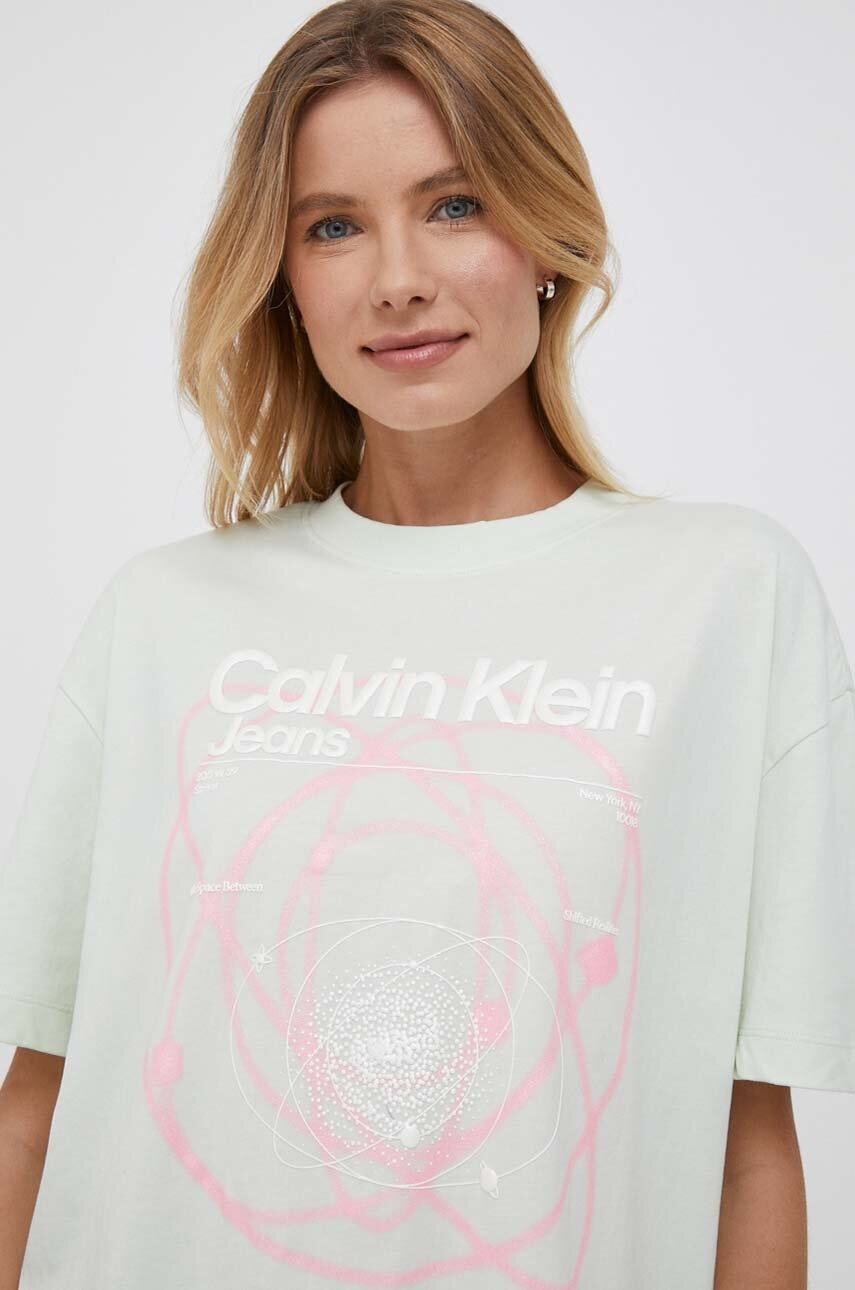 

Памучна тениска Calvin Klein Jeans в зелено, Зелен