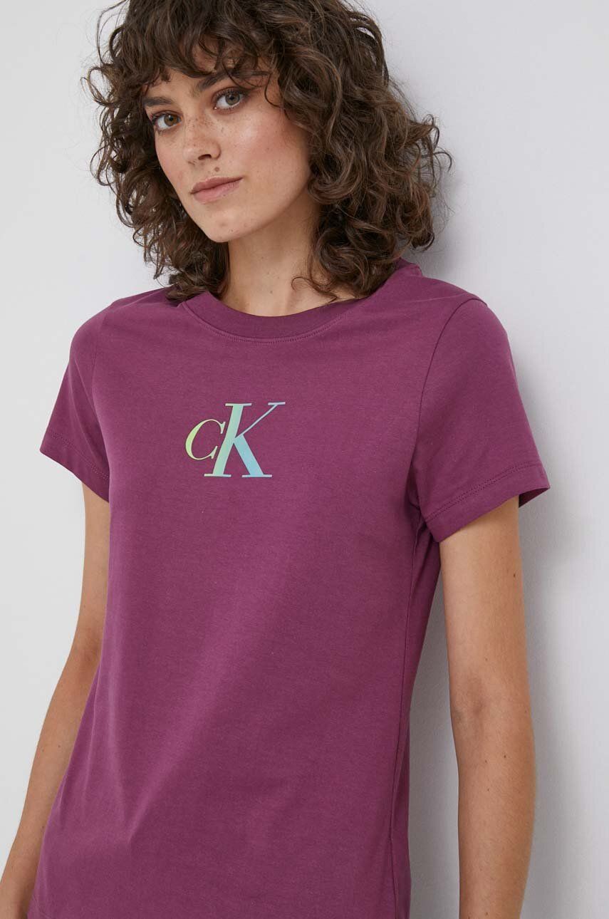 Bavlnené tričko Calvin Klein Jeans fialová farba
