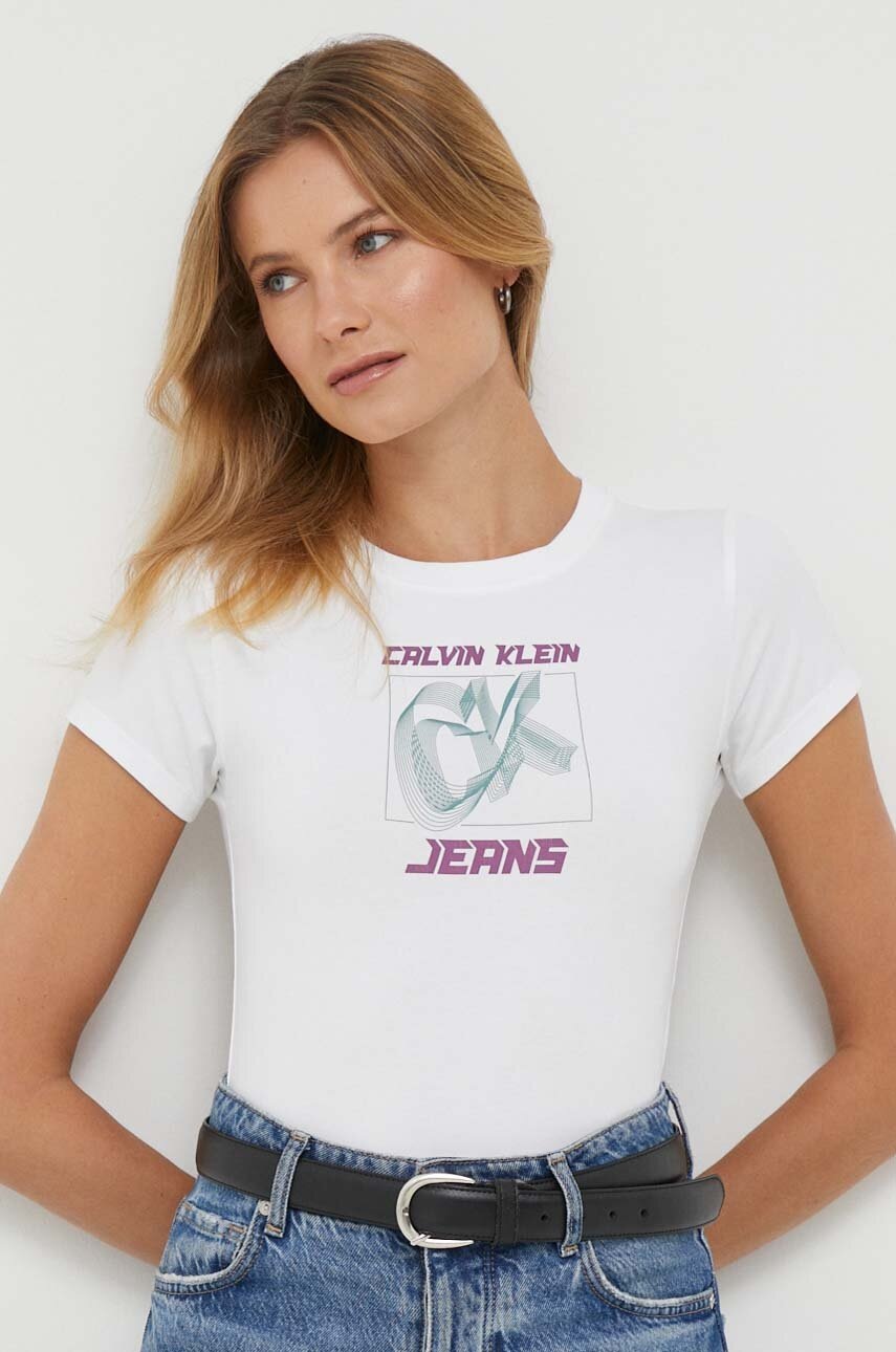

Тениска Calvin Klein Jeans в бяло, Бял