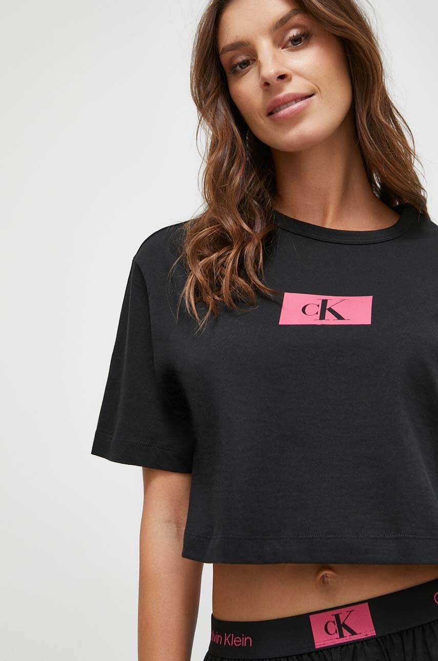 

Памучен пижамен топ Calvin Klein Underwear в черно от памук, Черен