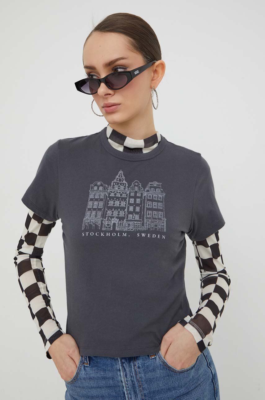 Abercrombie & Fitch tricou din bumbac femei, culoarea gri