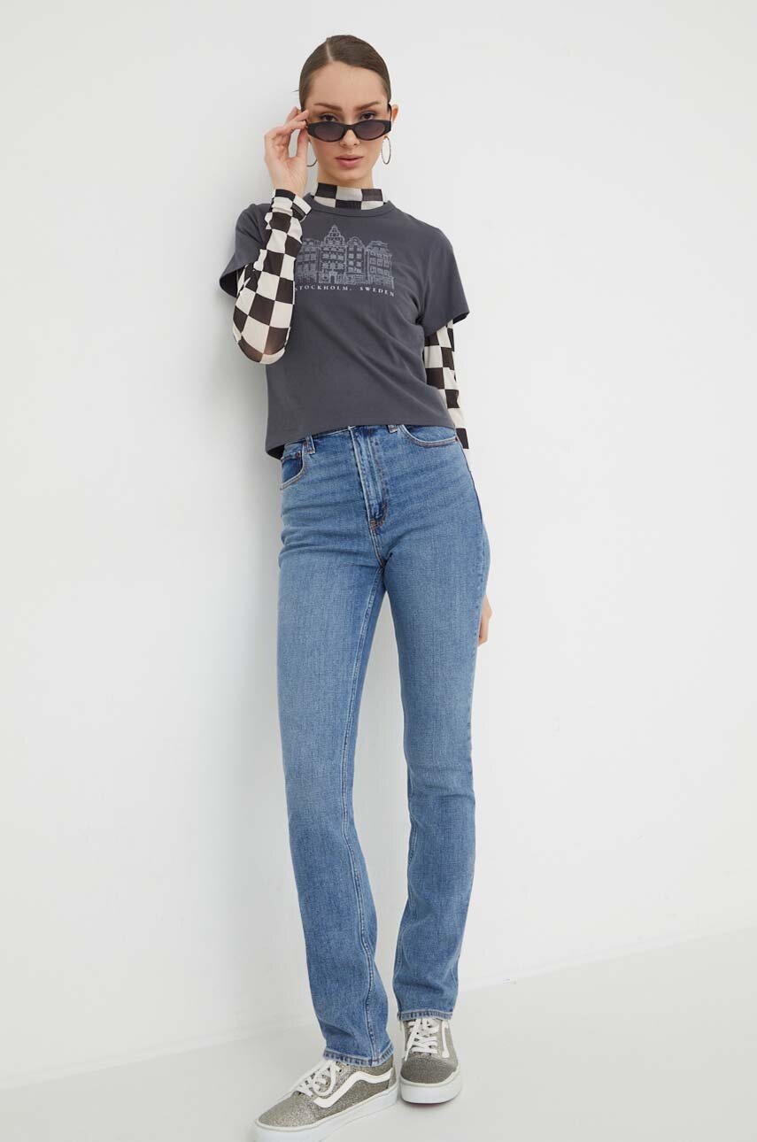 Βαμβακερό μπλουζάκι Abercrombie & Fitch γυναικεία, χρώμα: γκρι φωτογραφία