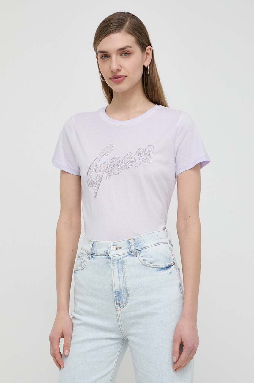 Levně Bavlněné tričko Guess fialová barva, W4RI25 K9RM1