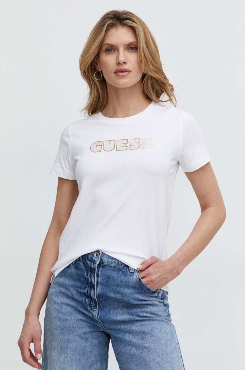 

Памучна тениска Guess GLOSSY в бяло W4RI30 I3Z14, Бял