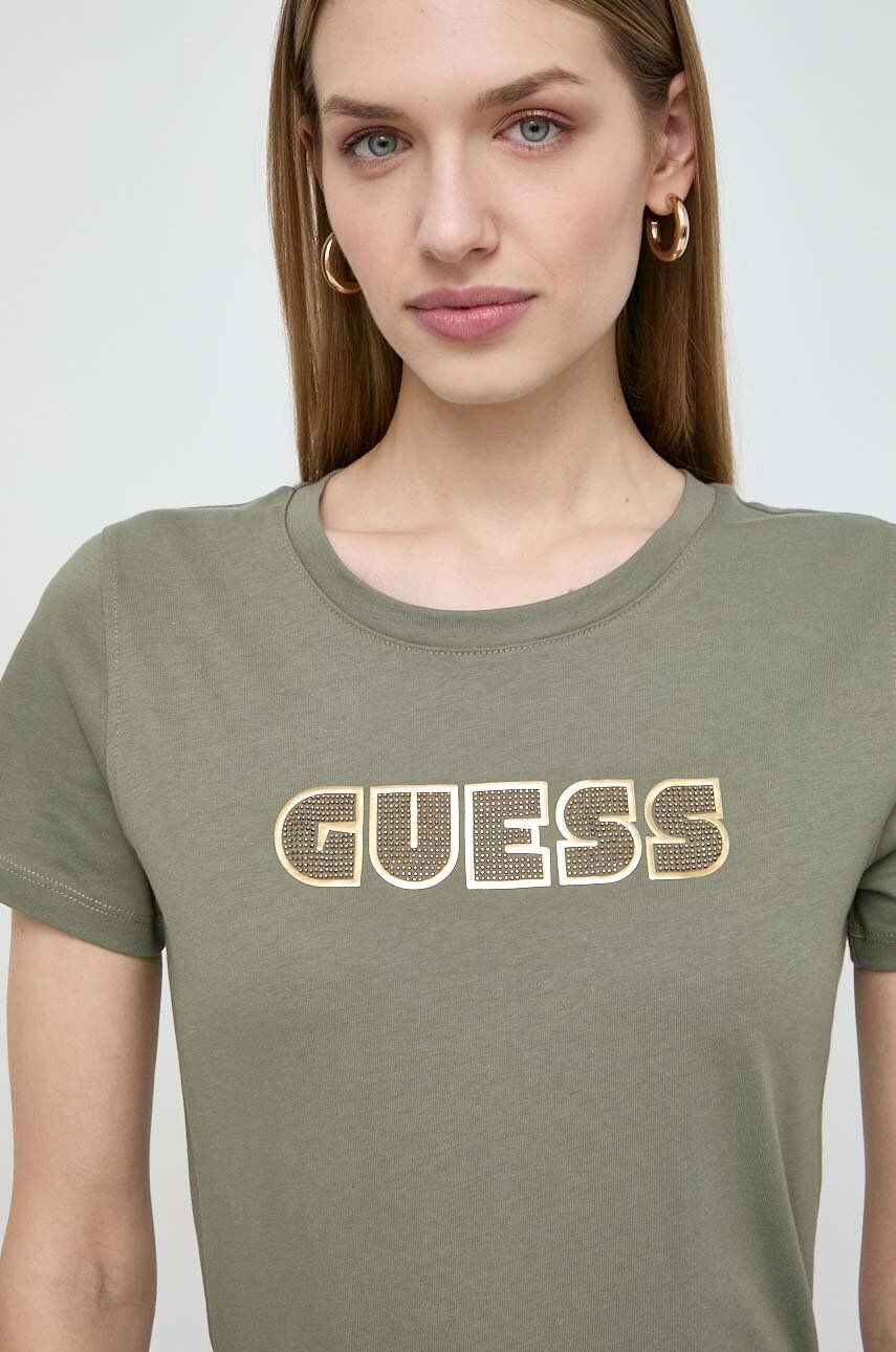 Levně Bavlněné tričko Guess GLOSSY zelená barva, W4RI30 I3Z14